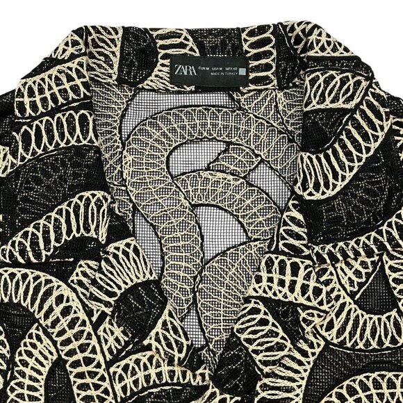 Zara Jacquard Shirt With Contrasting Details Top M Black Embroidery NEW - Picture 3 of 11